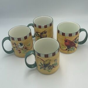 Lenox Winter Greetings Mug Birds Goldfinch Coffee Set Stone Cardinal Chickadee